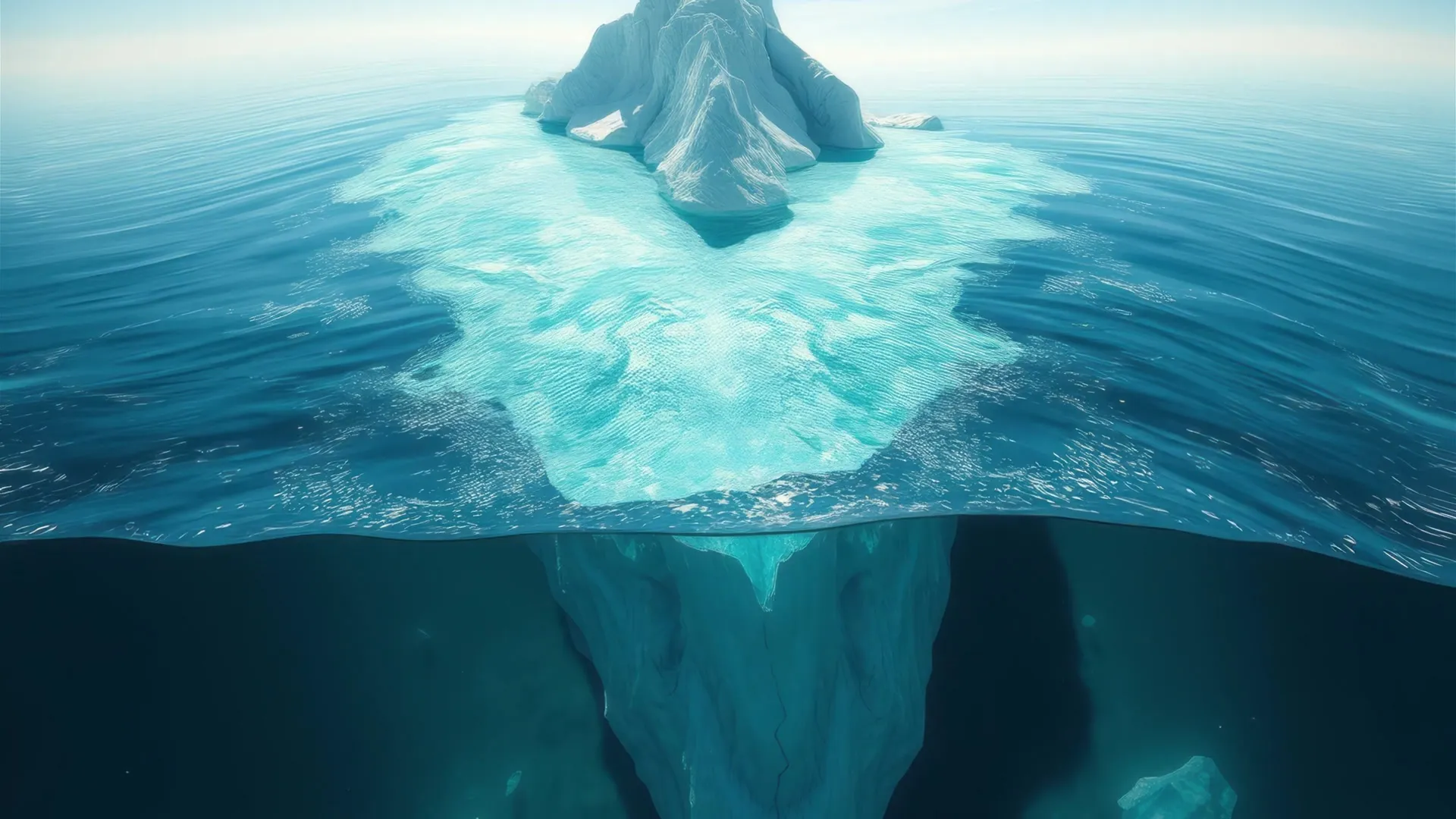 Iceberg showing the small exposed tip above the waterline and the vast mass below